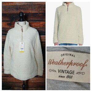 NWT Weatherproof Vintage S Fleece Pullover Sweatshirt Cream Faux Fur